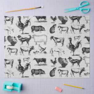 Vintage Farm Animals Rustic Collage Tissue Paper