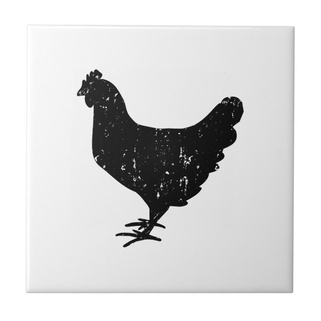 Vintage farm chicken silhouette ceramic tile (Front)