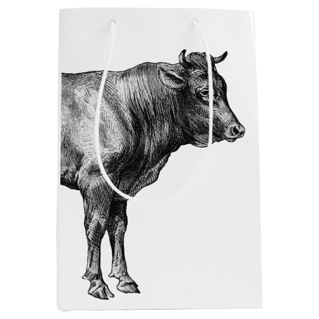 Vintage Farm Cow Bull Image  Medium Gift Bag (Front)