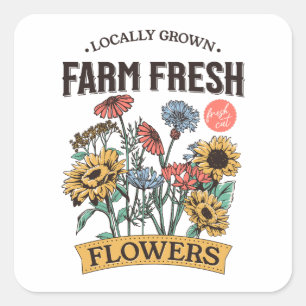 Vintage Farm Fresh Cut Flower Bouquet  Square Sticker