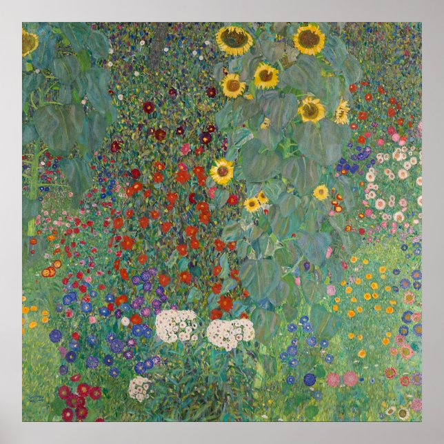 Vintage Farm Garden With Sunflowers, Gustav Klimt Poster (Front)