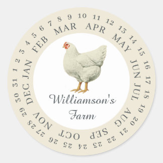 Vintage Farm Hen Encircled Date Egg Carton Antique Classic Round Sticker