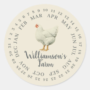 Vintage Farm Hen Encircled Date Egg Carton Antique Classic Round Sticker
