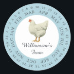 Vintage Farm Hen Encircled Date Egg Carton Blue Classic Round Sticker<br><div class="desc">Rustic and simple chicken egg carton labels with your business name in off-black modern typography on a blue background features a stylish vintage hen print. Simply add your homestead name to the label and circle the correct date of your farm fresh eggs. Exclusively designed for you by Happy Dolphin Studio....</div>