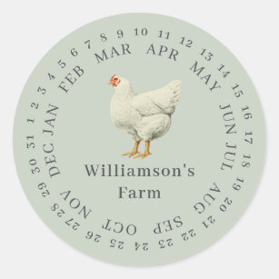 Vintage Farm Hen Encircled Date Egg Carton Green Classic Round Sticker