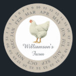 Vintage Farm Hen Encircled Date Egg Carton Grey Classic Round Sticker<br><div class="desc">Rustic and simple chicken egg carton labels with your business name in off-black modern typography on a grey background features a stylish vintage hen print. Simply add your homestead name to the label and circle the correct date of your farm fresh eggs. Exclusively designed for you by Happy Dolphin Studio....</div>