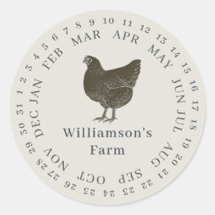 Vintage Farm Hen Encircled Date Egg Carton Grey Classic Round Sticker