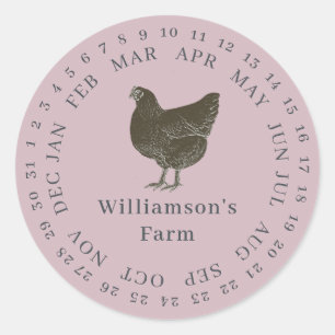Vintage Farm Hen Encircled Date Egg Carton Purple Classic Round Sticker