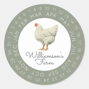 Vintage Farm Hen Encircled Date Egg Carton Sage Classic Round Sticker