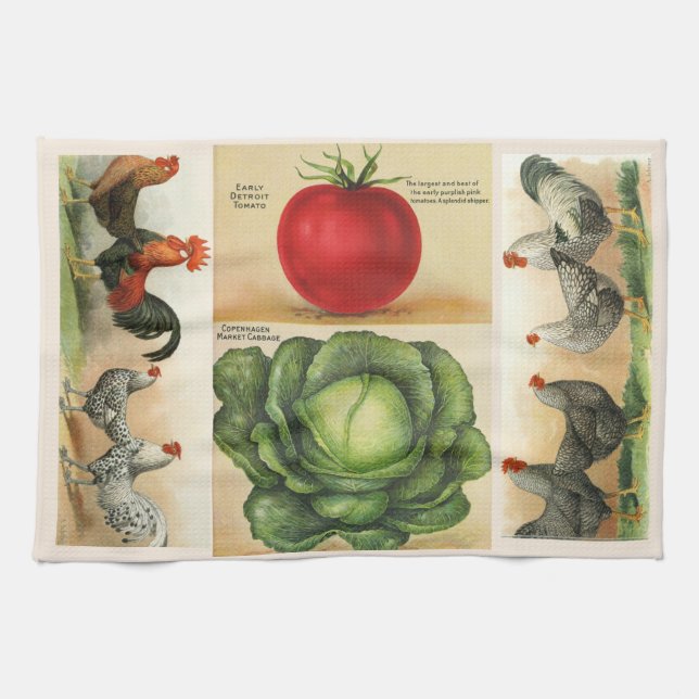 Vintage farm illustrations: cosy country style tea towel (Horizontal)