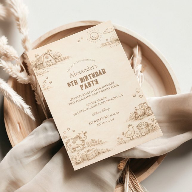 Vintage Farm Sketch Storybook Kids Birthday Invitation (Creator Uploaded)