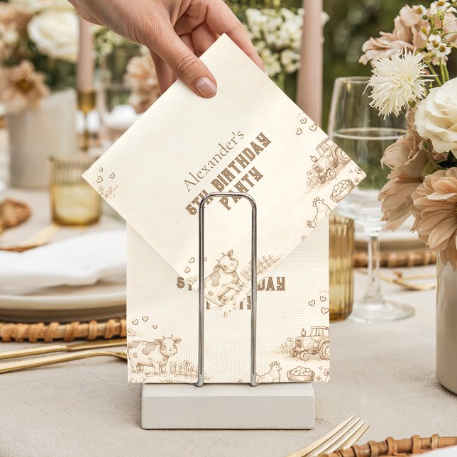 Vintage Farm Sketch Storybook Kids Birthday Napkin (Creator Uploaded)