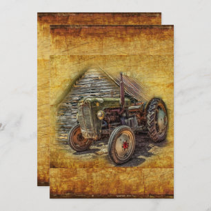 Vintage Farm Tractor Old Barn Shed Card