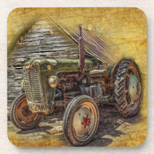 Vintage Farm Tractor Old Barn Shed Coaster