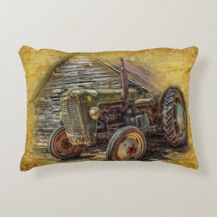 Vintage Farm Tractor Old Barn Shed Decorative Cushion