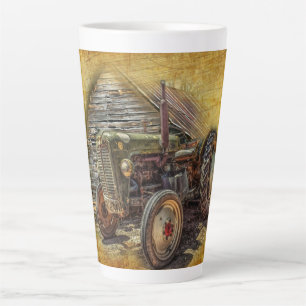 Vintage Farm Tractor Old Barn Shed Latte Mug