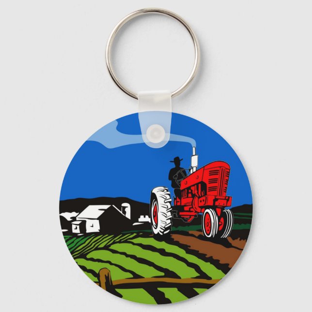 vintage farm tractor retro style key ring (Front)