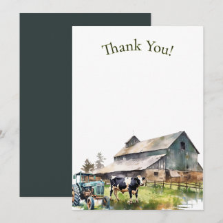 Vintage Farm Tractor  Thank You Note Invitation