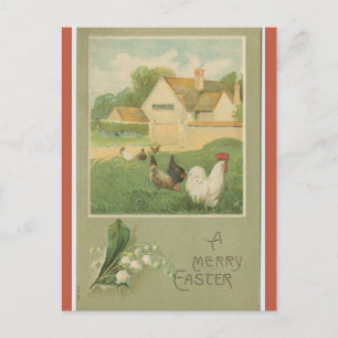 Vintage Farm With Chickens Easter Postcard