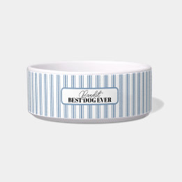 Vintage Farmhouse Blue Ticking Stripe Pet Bowl