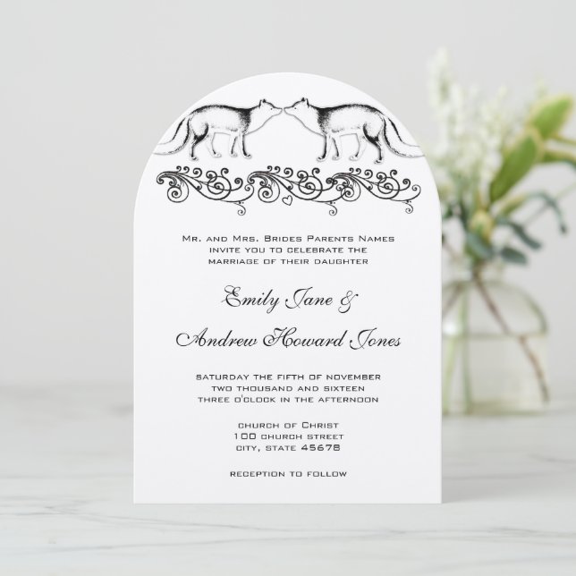 Vintage Farmhouse Boho Fox Wedding Invitation (Standing Front)