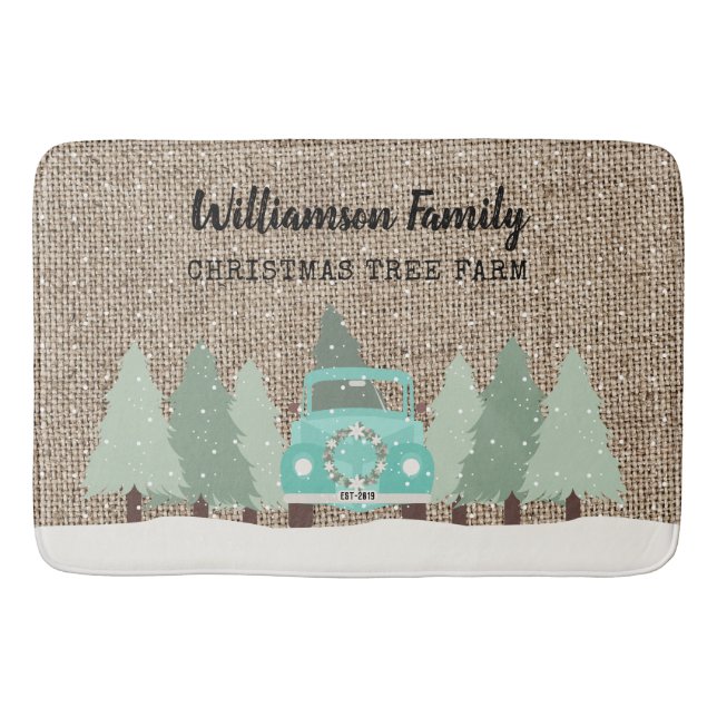 Vintage Farmhouse Christmas - Family Name Holiday Bath Mat (Front)