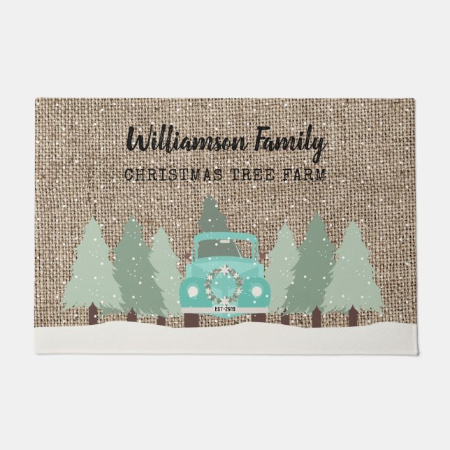Vintage Farmhouse Christmas - Family Welcome Doormat (Front)