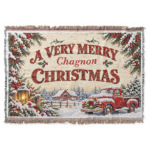 Vintage Farmhouse Christmas RedTruck Throw Blanket