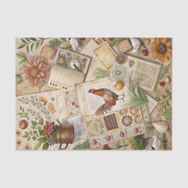 Vintage Farmhouse Collage Tissue Paper (Front)