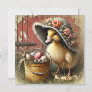 Vintage farmhouse Easter greeting card with duck