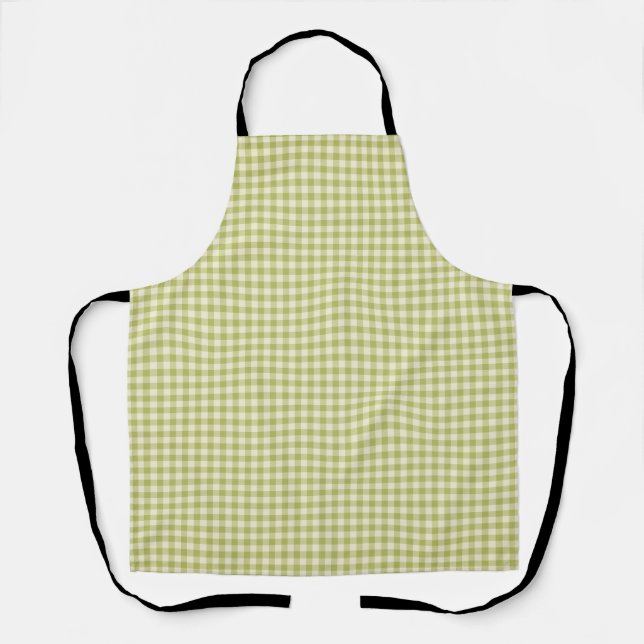 Vintage Farmhouse Gingham, Green & Beige Apron (Front)