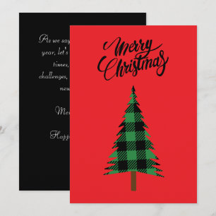 Vintage Farmhouse Green Black Buffalo Check Tree Holiday Card