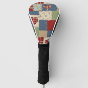 Vintage Farmhouse Heart Quilt Patchwork Print Golf Head Cover