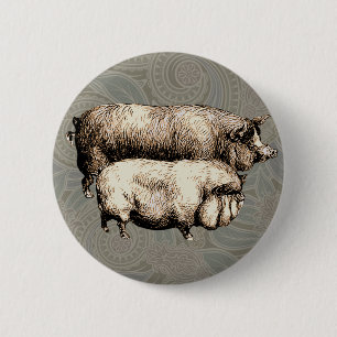 Vintage Farmhouse Pig Country Antique Livestock 6 Cm Round Badge