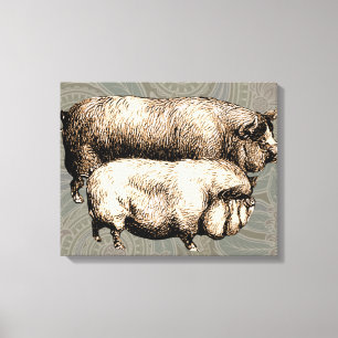 Vintage Farmhouse Pig Country Antique Livestock Canvas Print