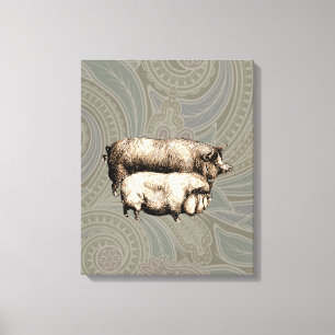 Vintage Farmhouse Pig Country Antique Livestock Canvas Print