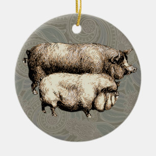 Vintage Farmhouse Pig Country Antique Livestock Ceramic Tree Decoration