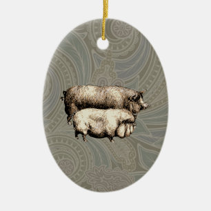Vintage Farmhouse Pig Country Antique Livestock Ceramic Tree Decoration