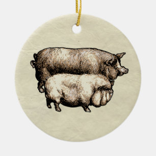 Vintage Farmhouse Pig Country Antique Livestock Ceramic Tree Decoration