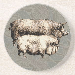 Vintage Farmhouse Pig Country Antique Livestock Coaster
