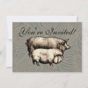 Vintage Farmhouse Pig Country Antique Livestock Invitation