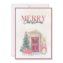 Vintage Farmhouse Pink Script Merry Christmas