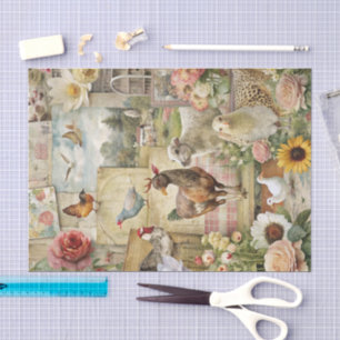 Vintage Farmhouse Rooster Decoupage Tissue Paper