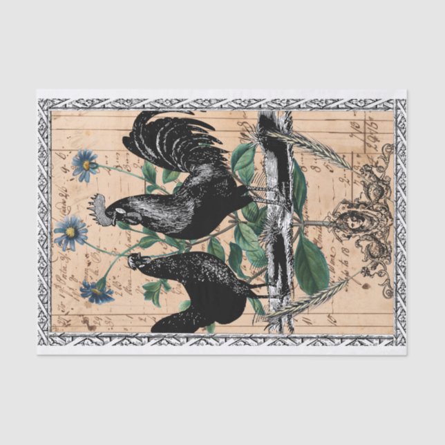 Vintage farmhouse rooster tissue paper (Front)