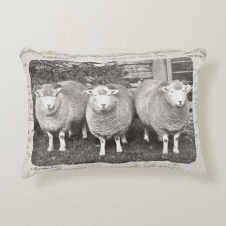 Vintage farmhouse sheep pillow in creams & greys.