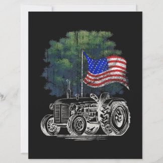 Vintage Farming Tractor American Flag Patriotic Fa