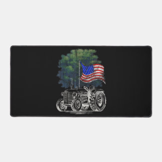 Vintage Farming Tractor American Flag Patriotic Fa Desk Mat