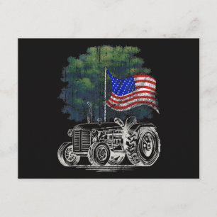Vintage Farming Tractor American Flag Patriotic Fa Enclosure Card