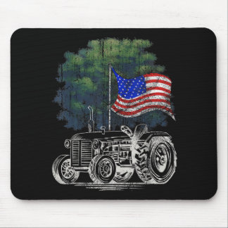 Vintage Farming Tractor American Flag Patriotic Fa Mouse Pad