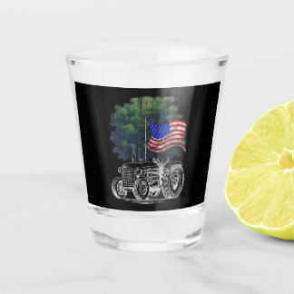 Vintage Farming Tractor American Flag Patriotic Fa Shot Glass